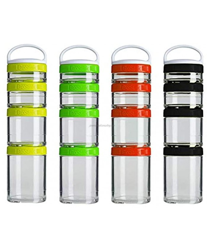 Portable and Stackable 4-Piece Twist Lock Storage Jars Snack Container for Protein Powder,Health y Snacks,and Portion Control Random Color