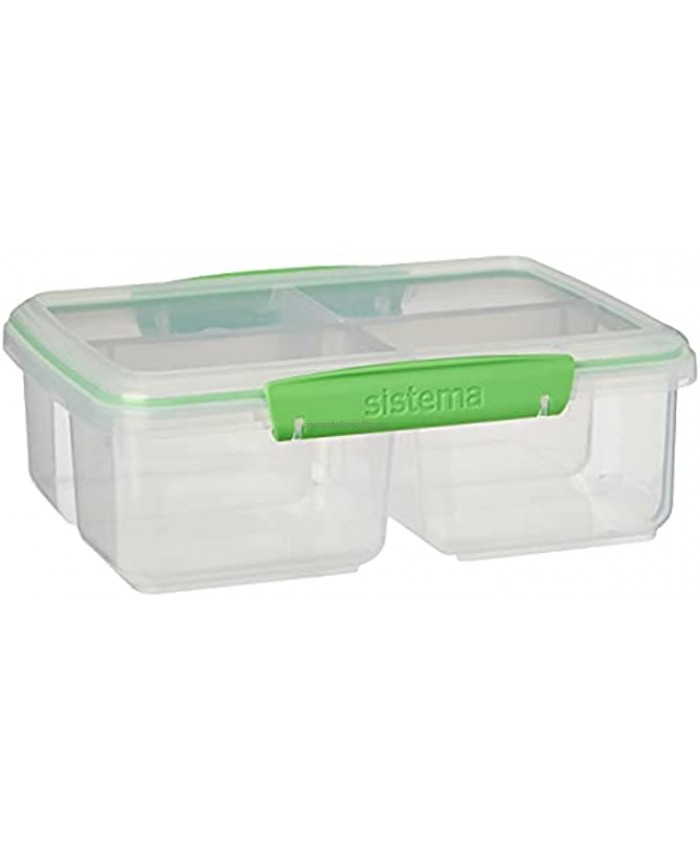 Sistema 1007708 To Go Quad Split Food Storage Container Clear with Coloured Clips 1.7 L