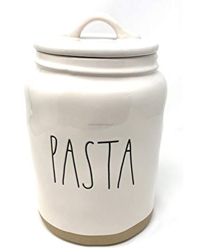 Rae Dunn PASTA White Ceramic Canister with Tan Sand Stone Accent LL Black