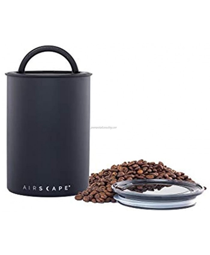 Airscape Coffee and Food Storage Canister Patented Airtight Lid Preserve Food Freshness with Two Way Valve Stainless Steel Food Container Medium 7-Inch Can Matte Black