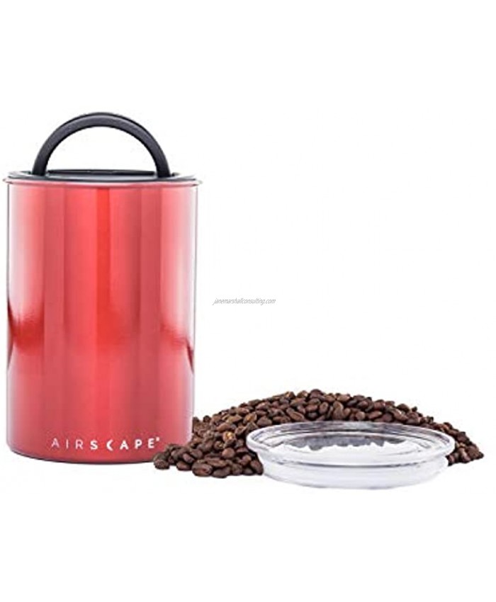 Airscape Coffee and Food Storage Canister Patented Airtight Lid Preserve Food Freshness with Two Way Valve Stainless Steel Food Container Medium 7-Inch Can Candy Apple Red