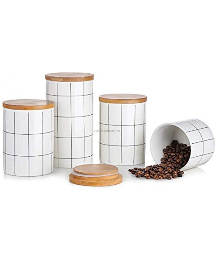 Canisters Sets For Kitchen Counter BEYONDA Kitchen Canisters Set Of 4 Ceramic Jars With Airtight Bamboo Lid Heat & Cold Resistant Portable Coffee Canister For Ground Coffee Tea Sugar Spices