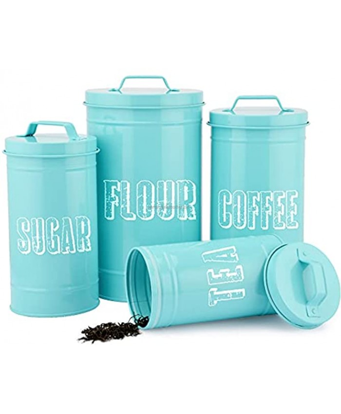 FEULAM Canister Sets For Kitchen Counter Airtight Coffee Canisters Containers For Flour And Sugar Storage Farmhouse Tea Storage Containers For Kitchen Counter Set Of 4