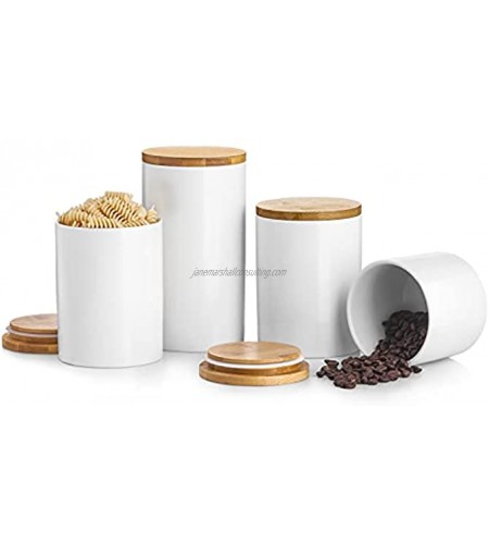 Kitchen Canister Sets For Kitchen Counter BEYONDA White Ceramic Kitchen Canisters Set Of 4 Airtight Food Storage Ceramic Jar With Wooden Lid Portable Coffee Canister For Tea Sugar Ground Coffee Spices