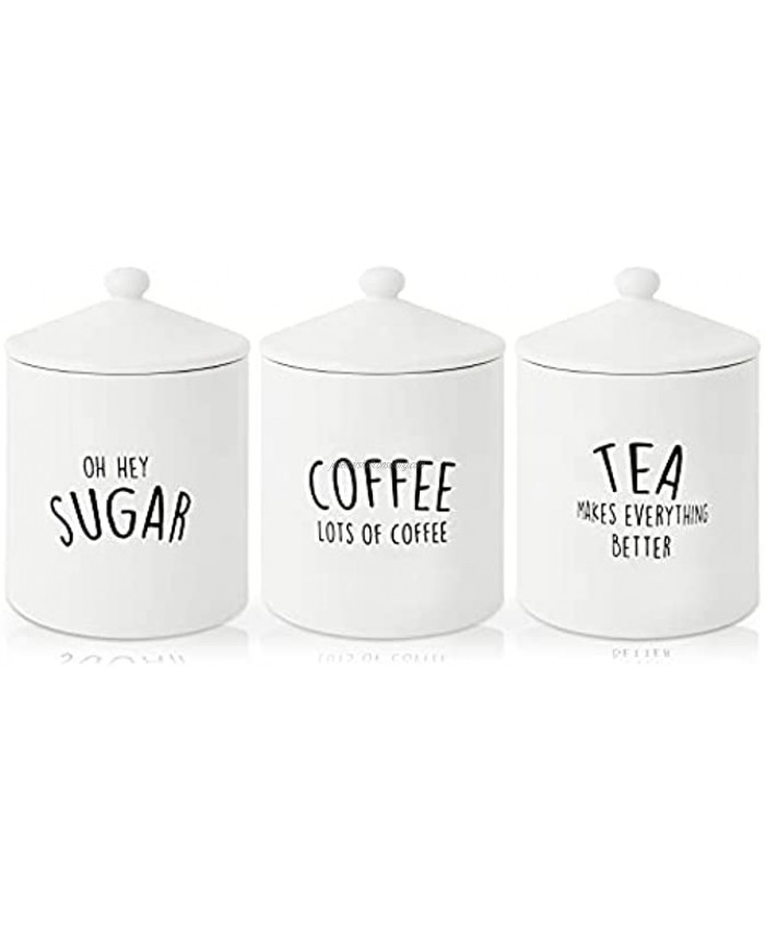 Kitchen Ceramic Canister Set of 3 Airtight Ceramic Canisters with Lid Decorative Coffee Sugar Tea Storage Containers for Kitchen Counter Rustic Farmhouse Decor Ivory 28.74OZ850ML