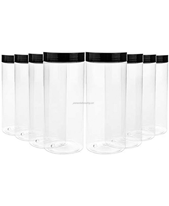 Lawei 8 Pack 34 oz Clear Plastic Jars with Black Lids Plastic Food Storage Jars for Kitchen & Household Storage of Dry Goods Nuts Cookie and more