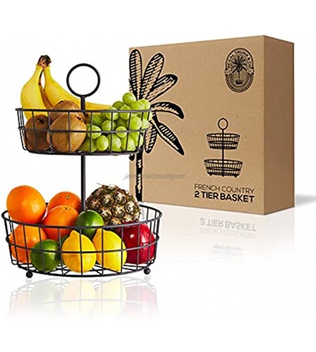 2 Tier Fruit Basket – Regal Trunk & Co. Wire Fruit Bowl or Produce Holder | Two Tier Fruit Basket Stand for Storing & Organizing Vegetables Eggs etc | Fruit Basket for Counter or Hanging 2 Tier