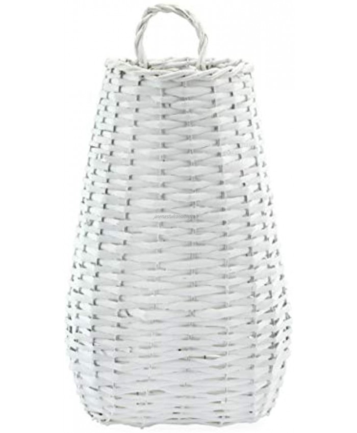 AuldHome Wall Hanging Pocket Basket; Woven Wicker Rustic Farmhouse White-Painted Long Basket; 17 x 9 x 5 Inches
