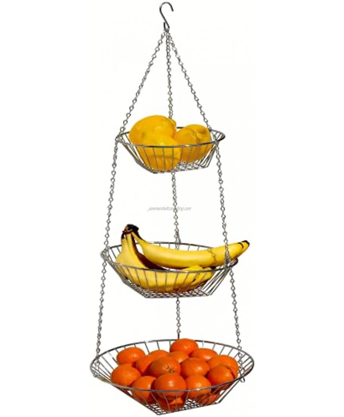 DecoBros Hanging Fruit Basket 3-Tier Chrome