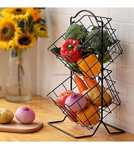 Fruit Basket 2-Tier Durable Steel Fruit Stand Storage & Organizer for Countertops Antique Black Freestanding Fruit Holder