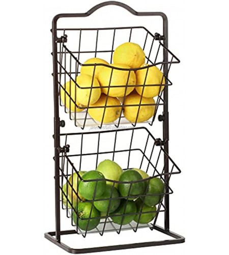 Fruit Basket for Kitchen 2 Tier Vegetable Produce Storage Holder for Countertop Metal Multipurpose Rack for Veggies K-cup Potato Onion Snacks-Bronze