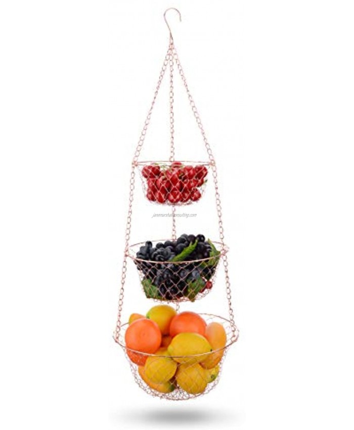 IBERG 3-Tier Fruit Basket Hanging Baskets for Storage Kitchen Bathroom Organizer Copper