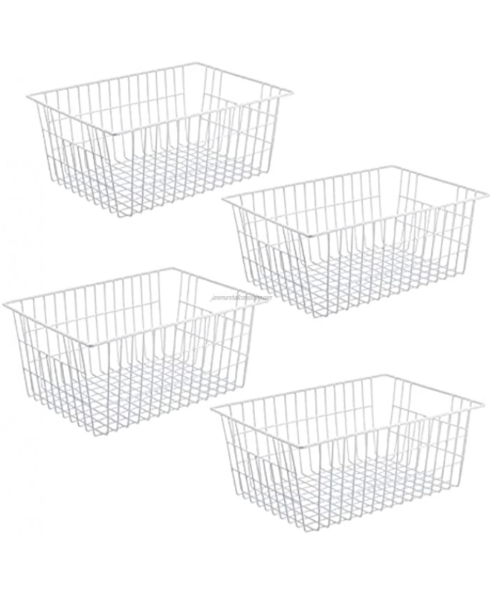 iPEGTOP Wire Storage Baskets Large Farmhouse Metal Freezer Basket Storage Organizer Bins with Handles for Kitchen Cabinets Pantry Closets Bedrooms Bathrooms Set of 4 White