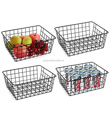 Jucoan 4 Pack Wire Storage Baskets 11x 8-3 4 x 4-1 2 Inches Sturdy Metal Basket with Handle Pantry Organizer Storage Bin for Kitchen Shelf Laundry Cabinets Garage