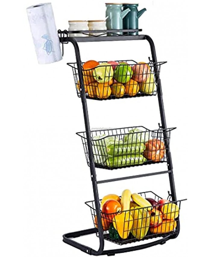 RUHATA 4-Tier Wire Baskets for Organizing- Fruit Basket Stand with Pads for Kitchen Pantry|Snack Fruit Vegetable Produce Metal Hanging Storage Bin and Paper Towel Holder-Black black-1