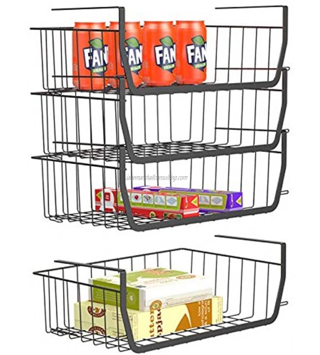 Stackable Under Shelf Basket iSPECLE Stackable Wire Storage Basket 4 Pack Save Space Hanging Baskets for Storage Pantry Organization Easy to Install