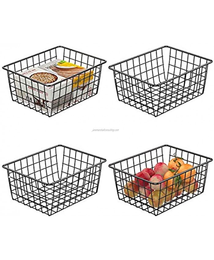 Wire Baskets Cambond 4 Pack Wire Storage Basket Durable Metal Basket Pantry Organizer Storage Bin Baskets for Kitchen Cabinets Pantry Bathroom Countertop Closets Black Small