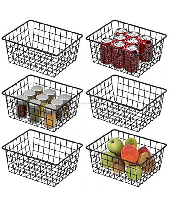 Wire Baskets Cambond 6 Pack Wire Storage Basket Durable Metal Basket Pantry Organizer Storage Bin Baskets for Kitchen Cabinets Pantry Bathroom Countertop Closets Black Small