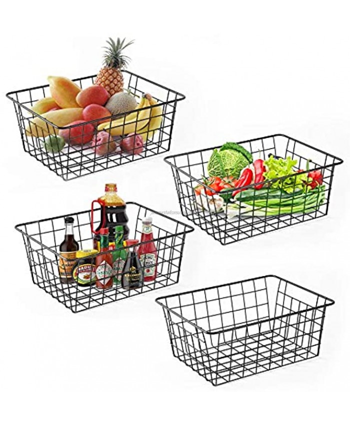 Wire Baskets for Organizing Household Pantry Baskets 4 Pack Metal Baskets for Pantry Storage Fruit Drinks Wire Storage Basket Freezer Pantry Storage Bins Black Small Wire Baskets