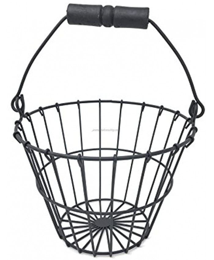 Wire Egg Basket Round with Wood Handle Black by EggBaskets