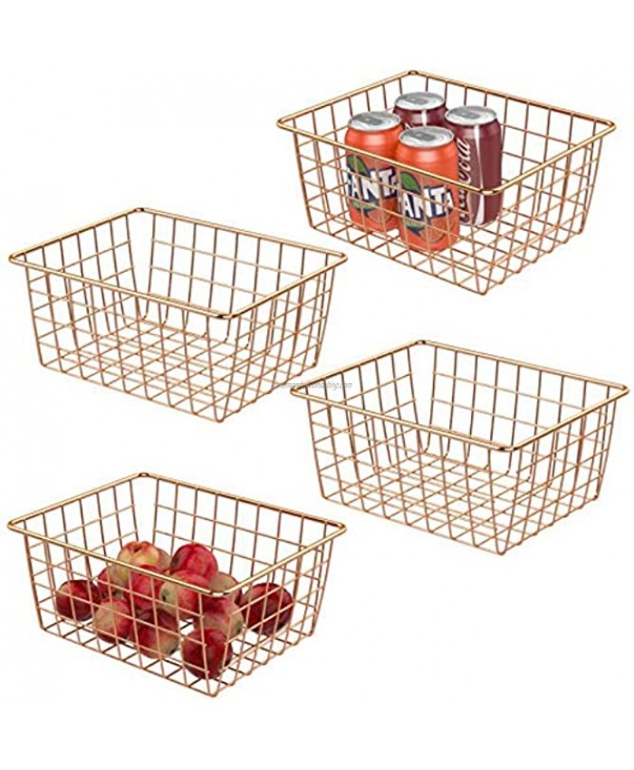 Wire Storage Baskets iSPECLE 4 Pack Small Metal Wire Basket for Storage Organization Baskets Freezer Baskets Bins for Kitchen Pantry Shelf Laundry Cabinets Garage Rose Gold