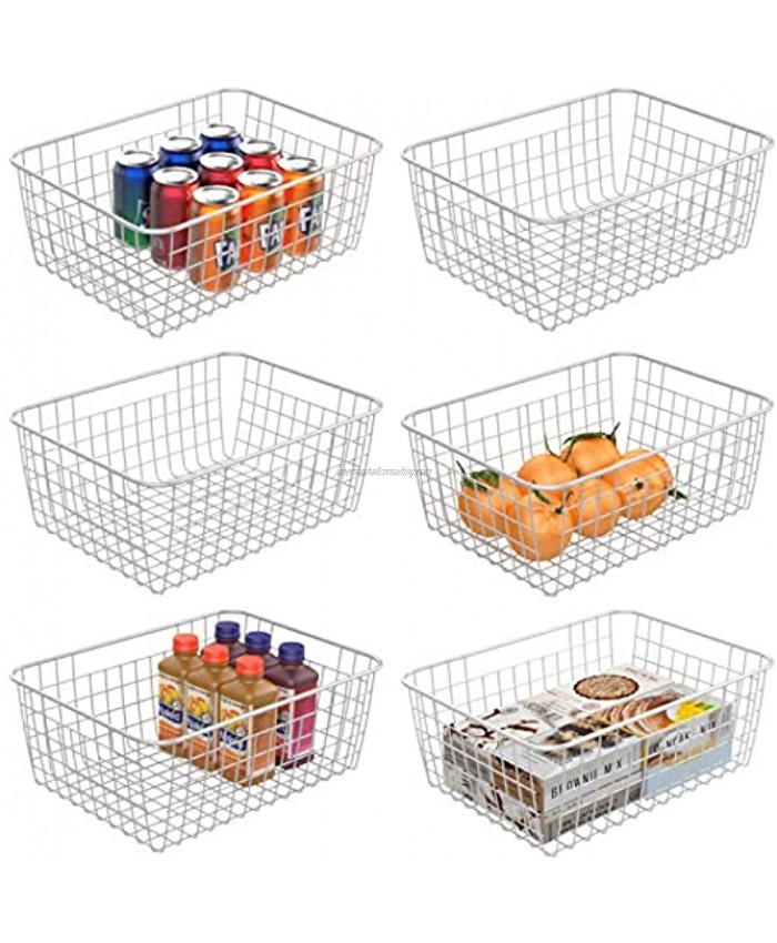 Wire Storage Baskets iSPECLE 6 Pack Large Wire Basket Sturdiness Metal Freezer Baskets Organizer Bins with Handles for Kitchen Pantry Shelf Laundry Cabinets Garage