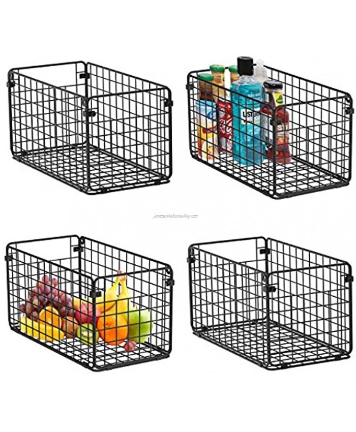 X-cosrack Foldable Cabinet&Wall Mounted Metal Wire Basket Organizer 4 Pack-12x6x6 Farmhouse Food Storage Mesh Basket Bin with Handles for Kitchen Pantry Bathroom Laundry Closet Garage-Patent Design