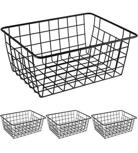 ZEONHAK 4 Pack 11 x 8.6 x 4.72 Inches Wire Storage Baskets Metal Wire Baskets with Handles Metal Storage Organizer Basket for Kitchen Cabinets Bathroom Kitchen Closets Desktop Toys Black