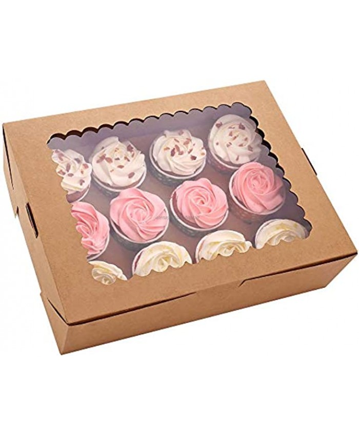 6-Set Cupcake Boxes Hold 12 Standard Cupcakes Brown Cupcake Containers Cupcake Carrier Food Grade Kraft Cupcake Holders for Cookies Muffins and Pastries