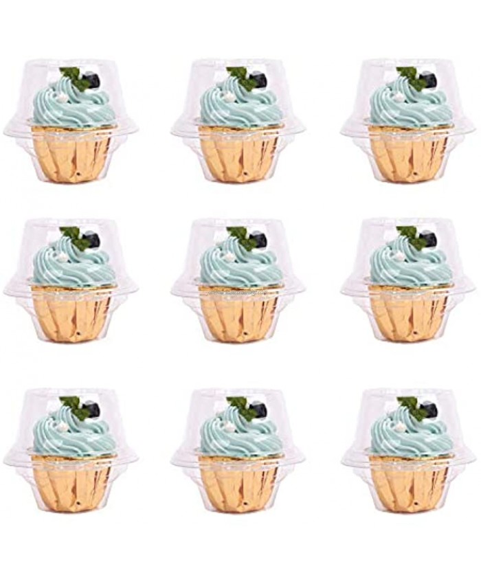 CLAUTOP Individual Cupcake Containers Cupcake Boxes 50 Packs Single Compartment Cupcake Carrier Holder Stackable Deep Dome Clear Plastic Disposable Cake Storage50
