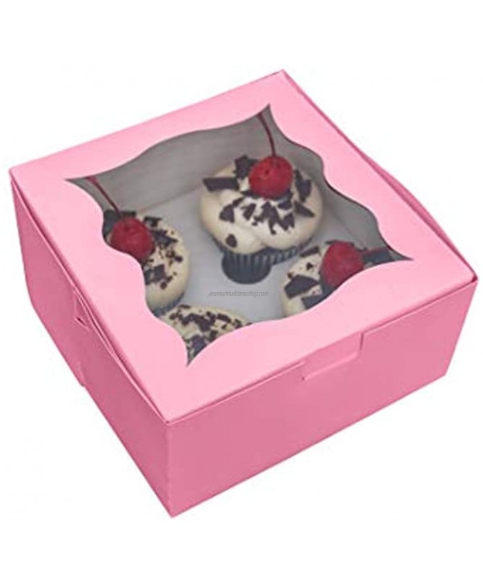 Cupcake Boxes | 4 Piece Holder | 10 Cupcake Box Containers | Cupcakes Muffins Pastries Pink