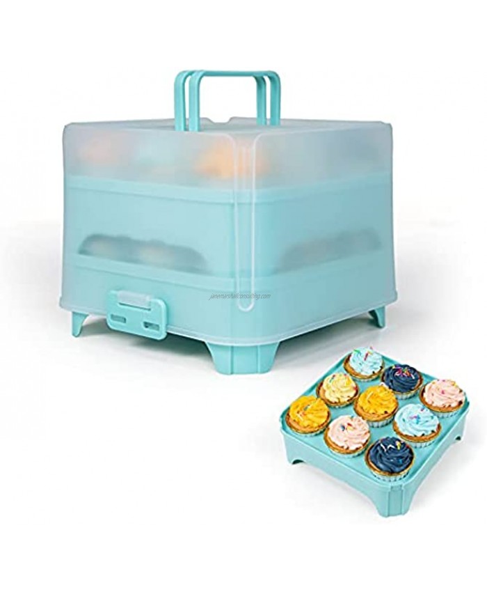 Cupcake Carrier,Cupcake Containers Reusable Cupcake Holder With Lid and Handle for 18 Cupcakes,Blue