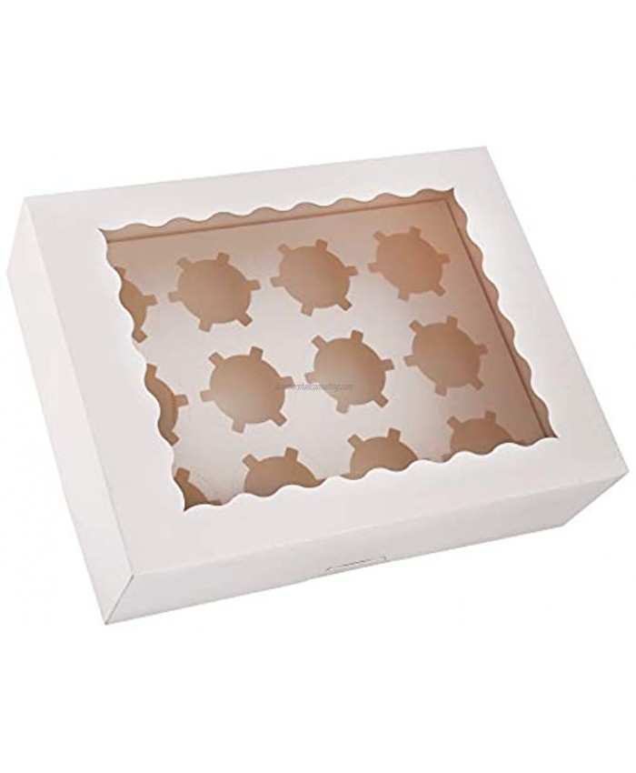 Tcoivs 20-Set Cupcake Boxes Hold 12 Standard Cupcakes White Cupcake Containers Auto-Popup Paperboard Cupcake Carrier for Cupcakes and Muffins