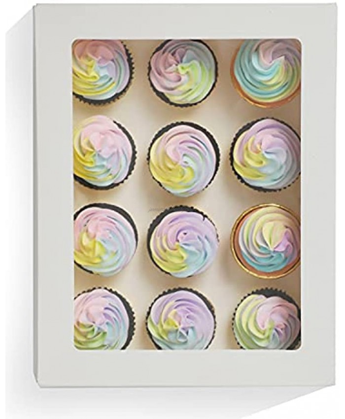 Yotruth 15 Packs Cupcake Boxes Hold 12 Cupcakes,White Bakery Boxes with Window 14x10x3.5 Cupcake Carriers Containers