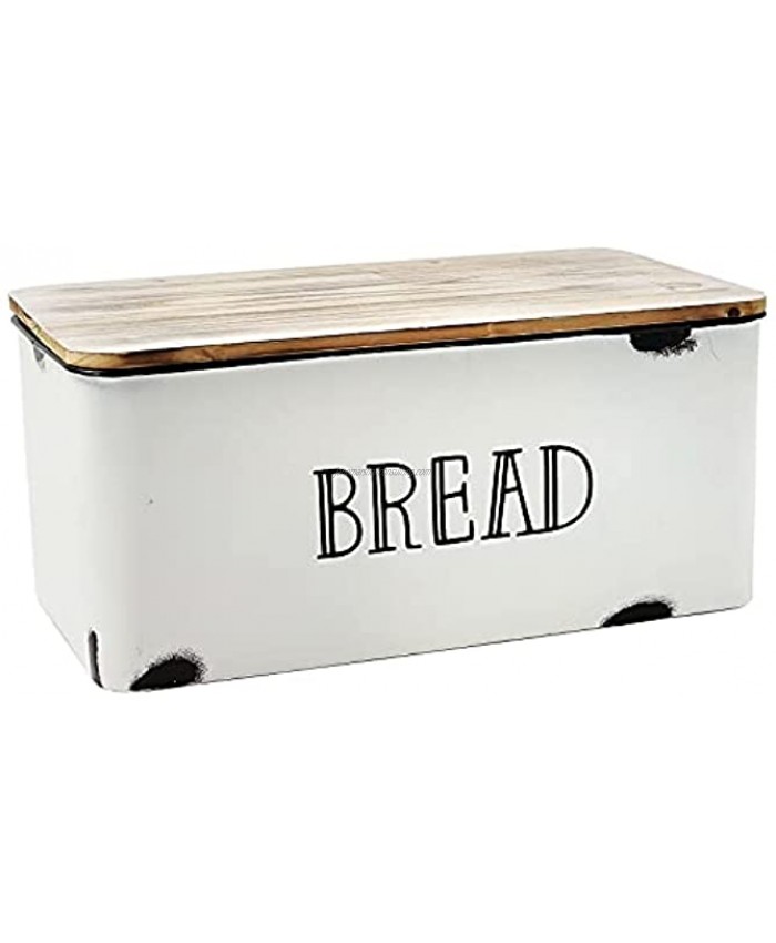 AVV Farmhouse Bread Box for Kitchen Countertop Metal White Loaf of Bread Storage Container Large Vintage Bin Retro Rustic Counter Breadbox