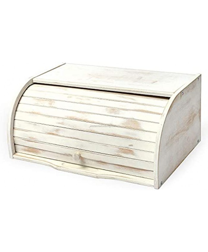 AVV White Farmhouse Bread Box for Kitchen Countertop Extra Large Counter Roll Top Rustic Bamboo Breadbox Loaf of Bread Boxes Storage Container