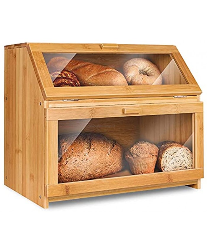FZFHSJ Bread Box for Kitchen Countertop Extra Large Double Compartment Bread Holder with Clear Window Self-Assembly