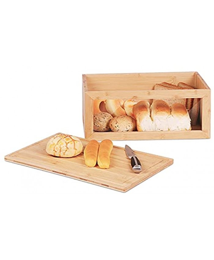 HOMEKOKO Large Single Layer Bread Box Large Bread Box for Kitchen Counter Wooden Large Capacity Bamboo Bread Food Storage Bin with Cutting Board