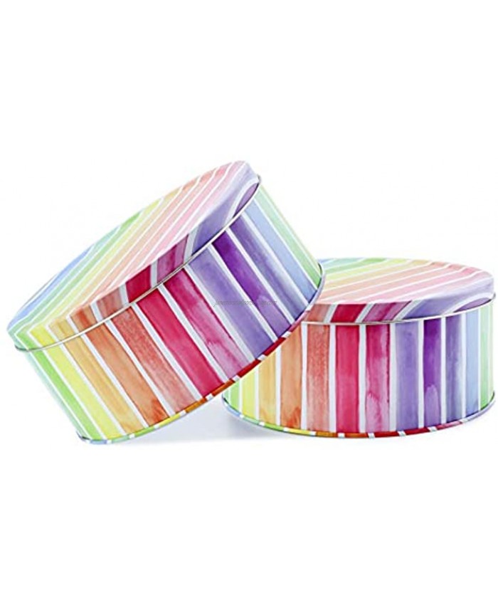 Cornucopia Rainbow Cookie Tins 2-Pack; Round Baking and Cake Tins for Easter Special Occasion and Holidays 7.75-Inch Wide by 3.6-Inch Tall