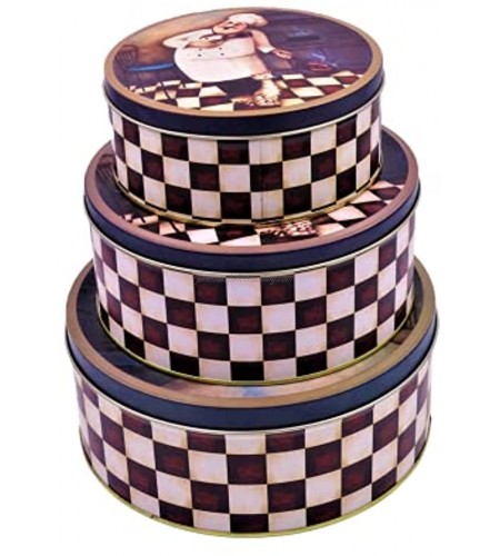 HADAAYA Decorative Chef Themed Kitchen Storage Container Cookie Canister Tin Set with Lid Set of 3