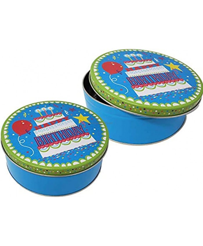 Premium Cookie Tin 2 Pack Happy Birthday Colorful Design Empty Cookie Gift Tins Extra Thick Steel