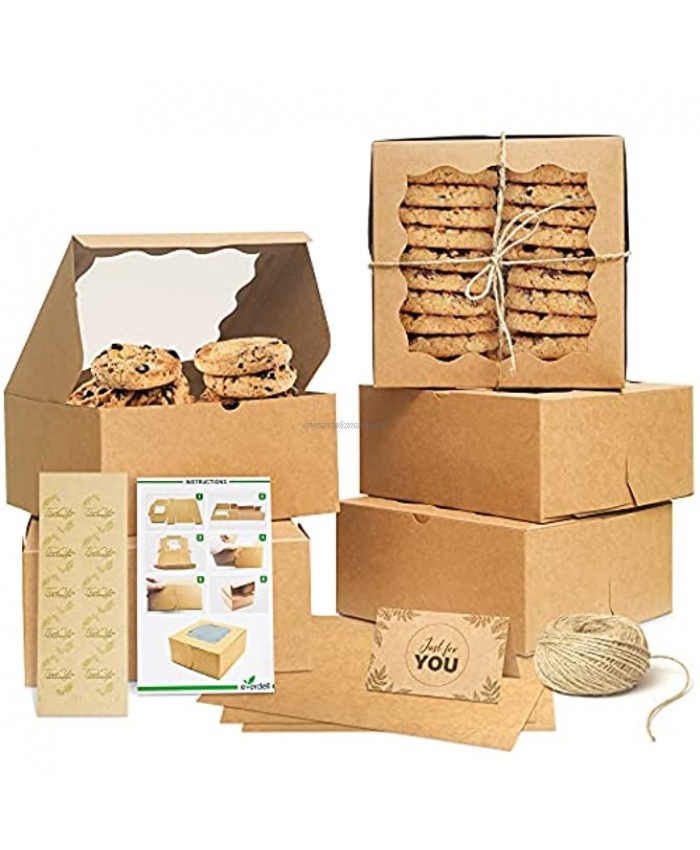Premium Kraft Cookie Boxes 6X6X3 Small Cookie Boxes with Window Bakery Boxes Bulk Pastry Boxes Small Treat Boxes 50 Pack Brown Boxes for Cookies Cakes Pies
