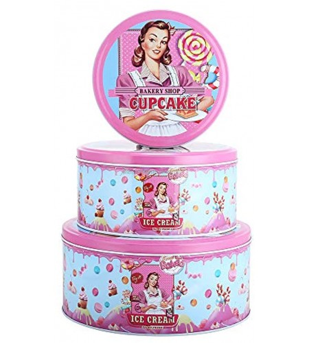 Set of 3 Christmas Round Candy Tins Cookie Tins DIY Candy Containers Food Storage Tins Extra Thick Metal Food Storage