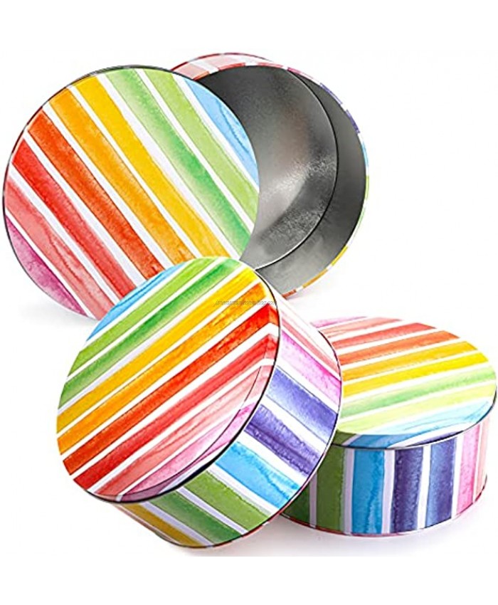 Yopay 3 Pack Cookie Tins Round Baking Cake Gift Tins for Storing Patisseries Puff Pastries Craft Supplies Easter Special Occasion and Holidays Rainbow Pattern 7 Wide by 3.2 Tall