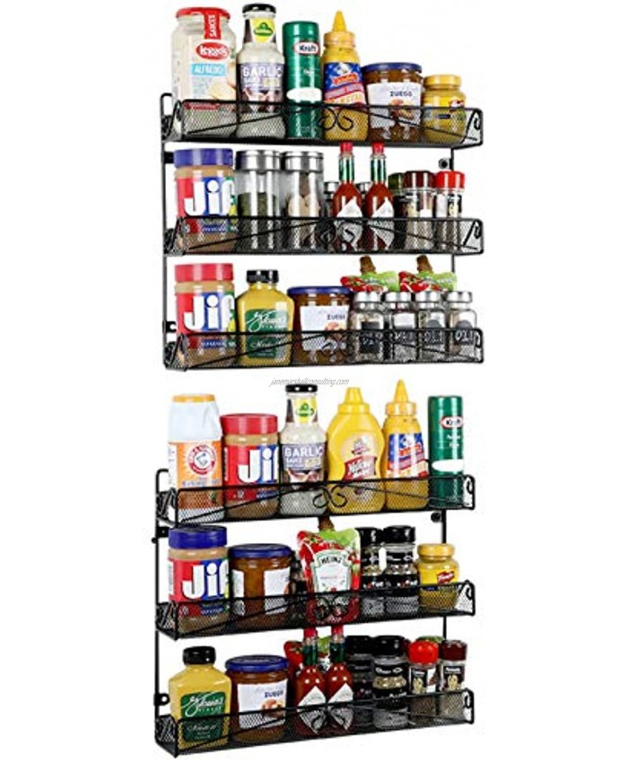 2 Pack 3 Tier Wall Mount Spice Rack Organizer for Cabinet Pantry Door Kitchen Hanging Spice Shelves Black
