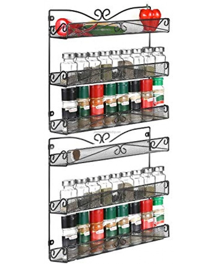 2 Pack 3 Tier Wall Mount Spice Rack Organizer for Cabinet Pantry Door Kitchen Large Hanging Spice Shelf,Dark Black
