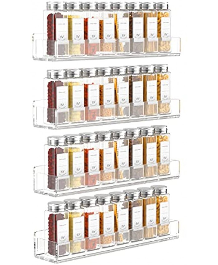 FEMELI Acrylic Spice Rack Wall Mount for Cabinets,Cupboard Or Pantry Door,4 Packs Of Hanging Spice Rack Shelf,Seasoning Organizer for Kitchen