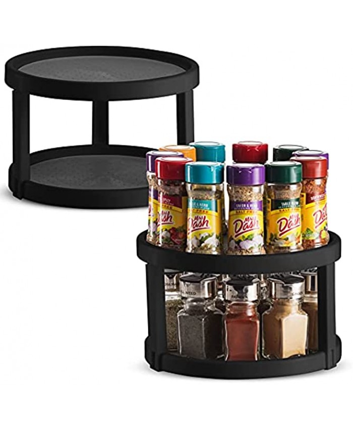 2 Pack Non Skid Lazy Susan Turntable Cabinet Organizer 2 Tier 360 Degree Rotating Spice Rack 10 Inch Spinning Carasoul Pantry Kitchen Countertop Vanity Display Stand Black