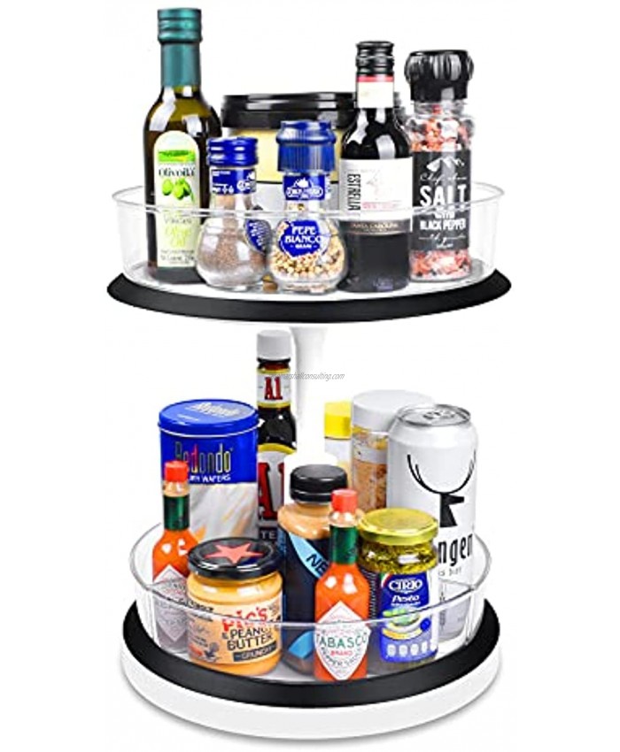2 Tier Lazy Susan Turntable Height Adjustable Cabinet Organizer with Clear Removable Bins 11 Inch Spice Rack Organizer for Kitchen Cabinet Countertop Pantry