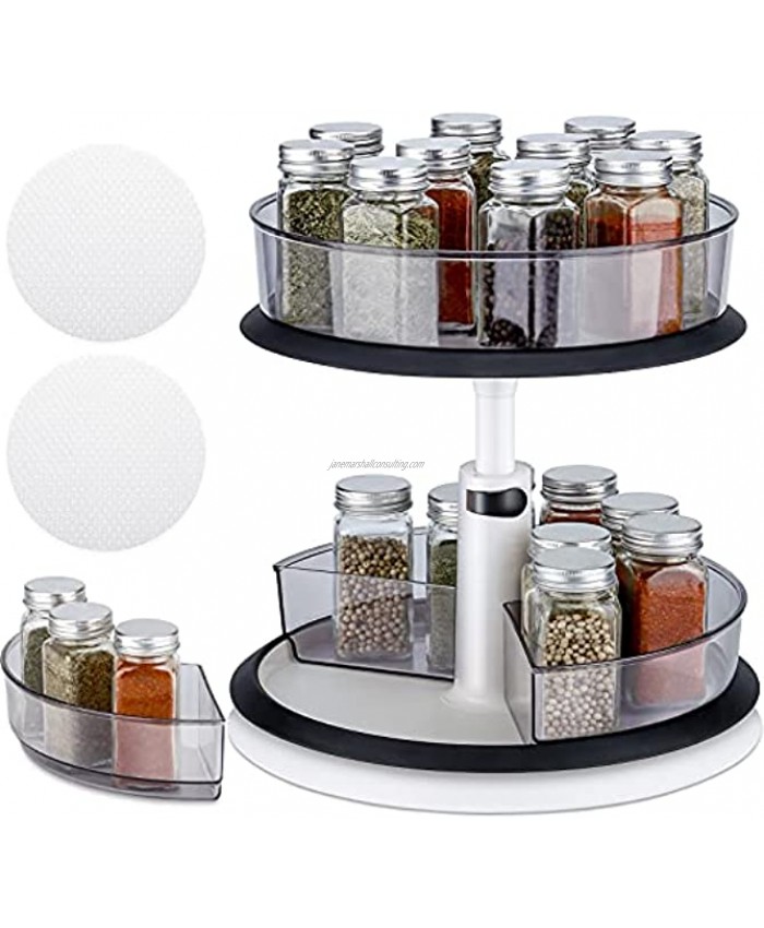 2 Tier Lazy Susan Turntable Lazy Susans Height Adjustable Cabinet Organizer 360 Rotating Plastic Clear Spice Rack with Removable Divided Bins for Pantry Cabinet Kitchen Countertop Bathroom Fridge